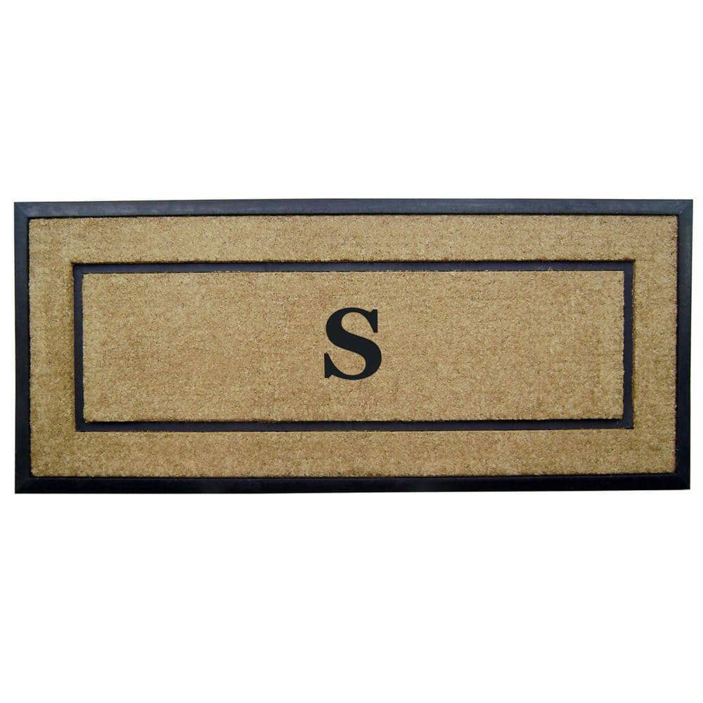 Heavy Duty Brown 24 in. x 57 in. Rubber Coir Single Picture Frame Monogrammed S Indoor Outdoor Door Mat - Hercitys