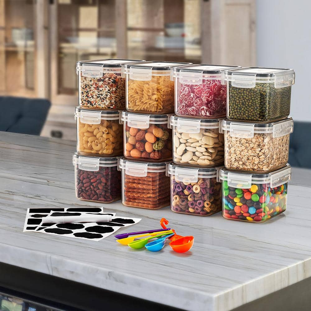 Airtight Plastic Food Storage Containers with Locking Lids-12 Pack with Measuring Spoons and Labels - Hercitys
