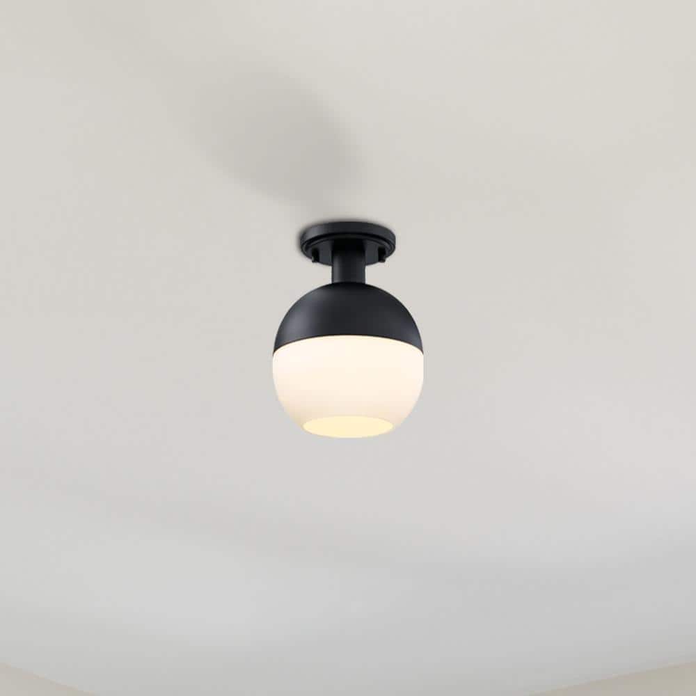 Linden 8 in. 1-Light Matte Black Minimalist Entryway Semi-Flush Mount with Etched Opal Glass Shade - Hercitys