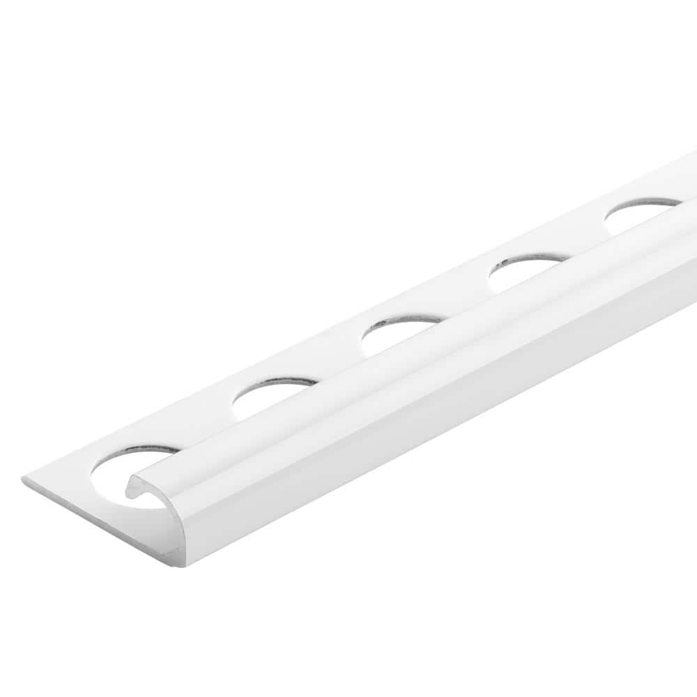 White 3/8 in. x 98 1/2 in. Aluminum Bullnose Tile Edging Trim - Hercitys