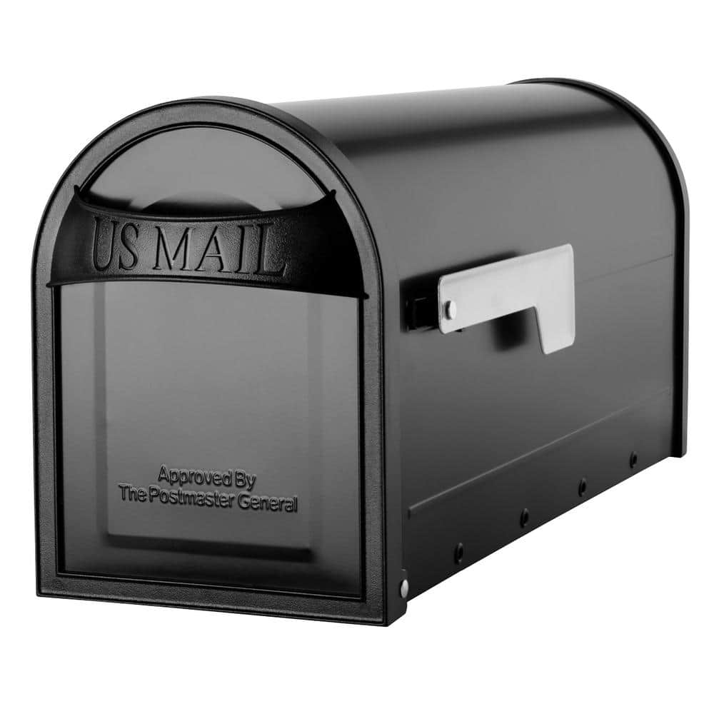 Carlisle Black, Medium, Steel, Post Mount Mailbox with Nickel Flag - Hercitys