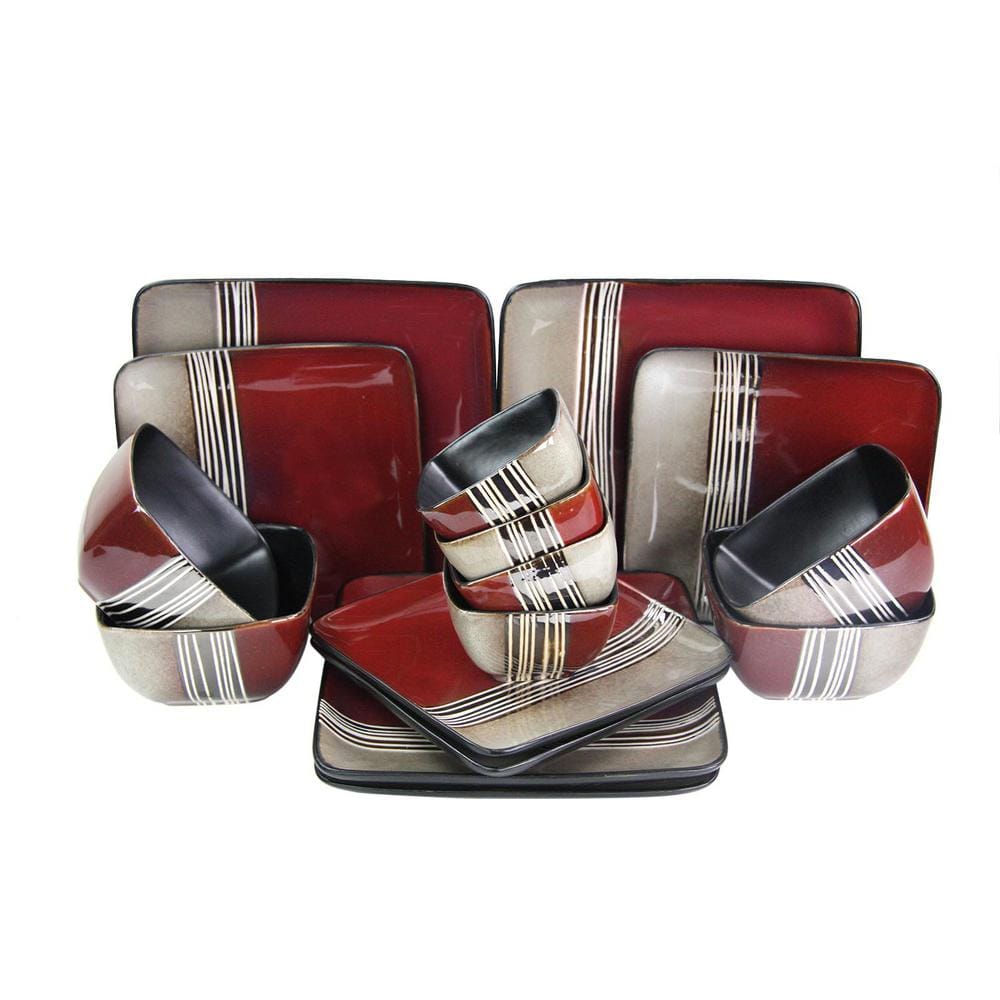 Downtown Loft 16-Piece Modern Red Stoneware Dinnerware Set (Service for 4) - Hercitys