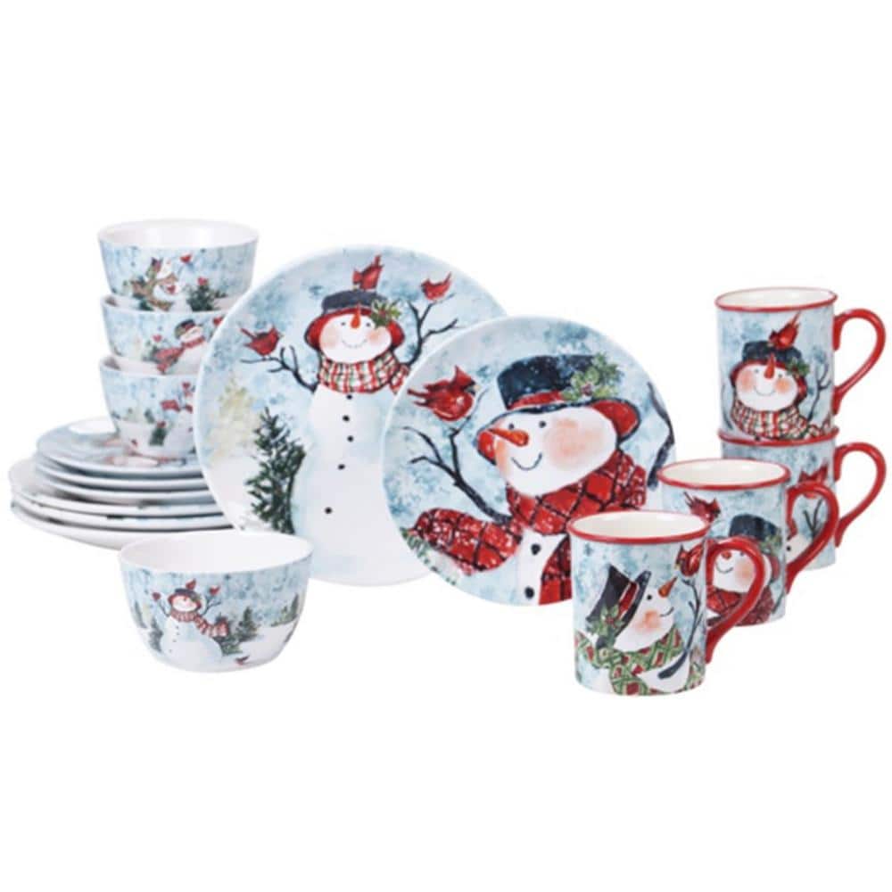 Watercolor Snowman 4-Piece Holiday Multicolored Earthenware 16 oz. Mug Set (Service for 4) - Hercitys