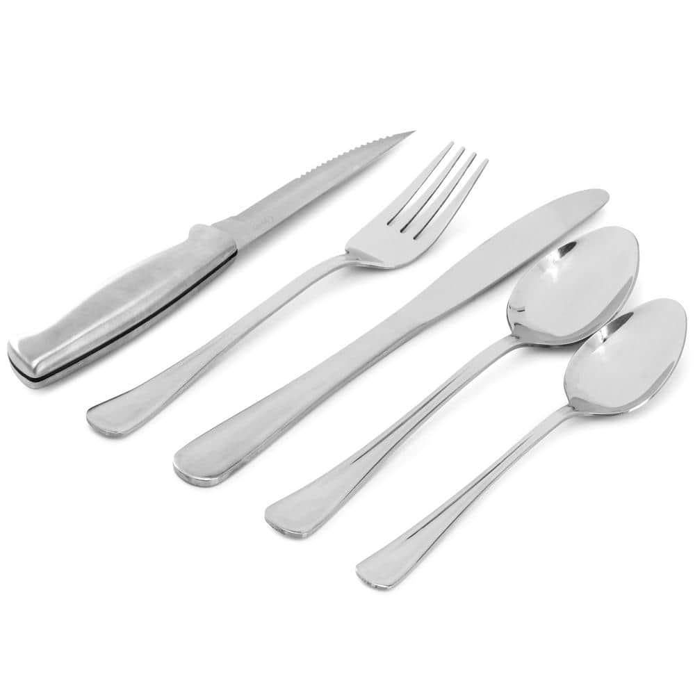 Macmillan 20-Piece Silver Stainless Steel Flatware Set with Steak Knives, Service for 4 - Hercitys