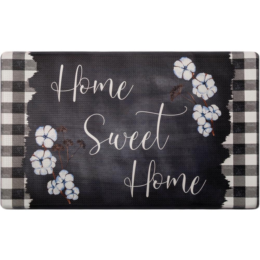 Cozy Living Home Sweet Home Buffalo Check Border Black 17.5 in. x 55 in. Anti Fatigue Kitchen Mat - Hercitys