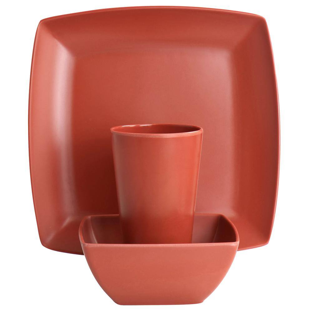 Grayson Melamine 12-Piece Square Dinnerware Set in Orange - Hercitys