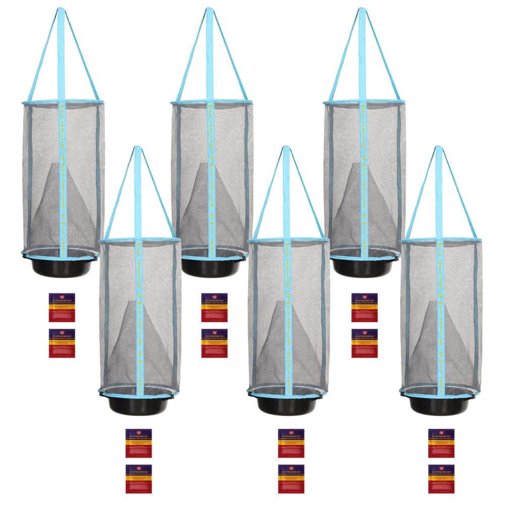 6 Lite Fly Cage Outdoor Fly Trap with 12 Low Odor Attractant Baits, Reusable and Durable - Hercitys