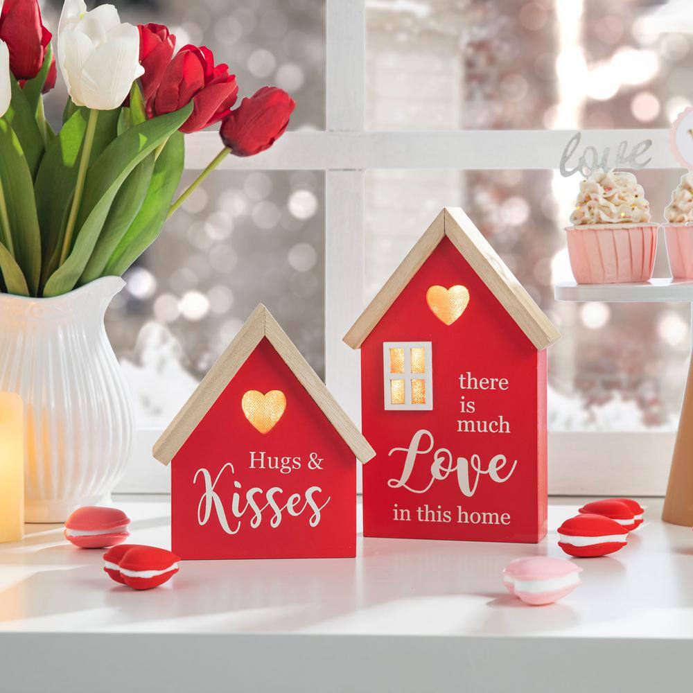 8.50 in. H Valentine’s Lighted Wooden House-shaped Table Decor（Set of 2） - Hercitys