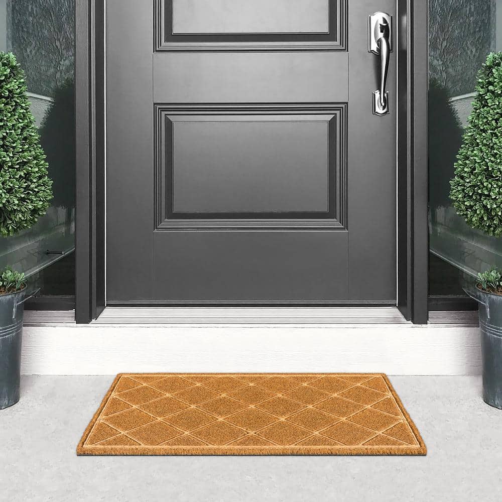 Welcome Diamond Natural 18 in. x 30 in. Coir Non-Slip Outdoor Door Mat - Hercitys