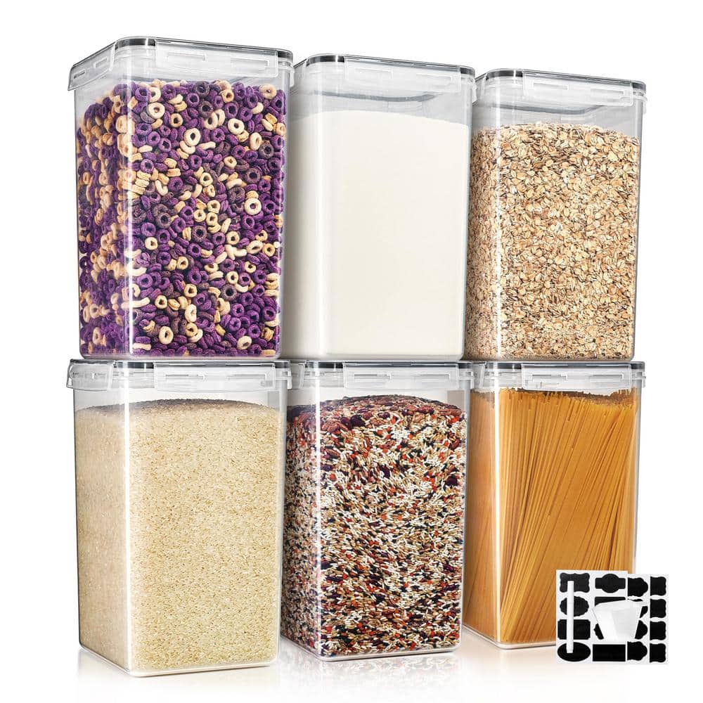 Airtight Food Storage Containers with Locking Lids-6 Pack (6.5 l /219.79 oz.) with Measuring Spoons and Labels - Hercitys