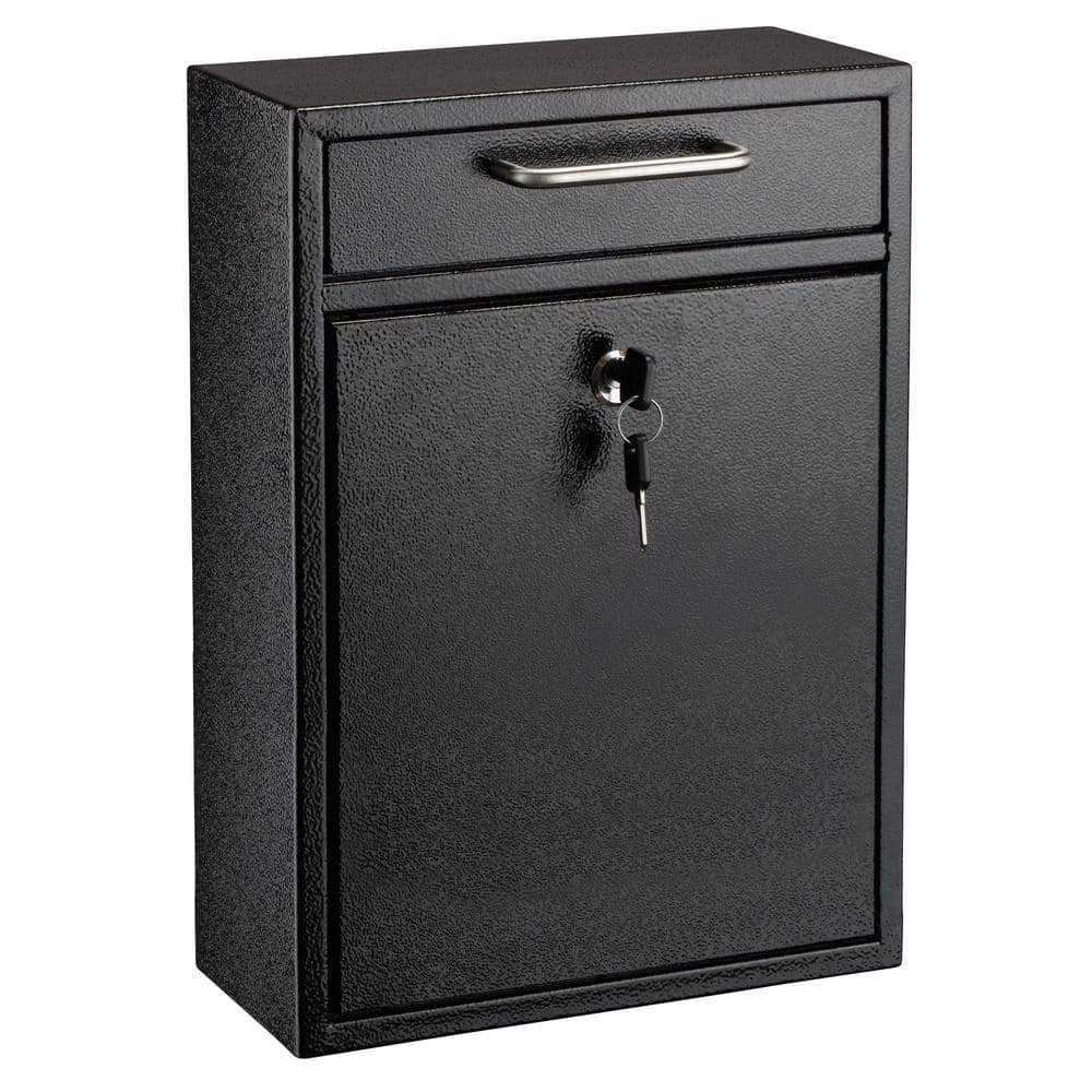 Large Mailbox Wall-Mount Key Locking Secure Drop Box, Black - Hercitys