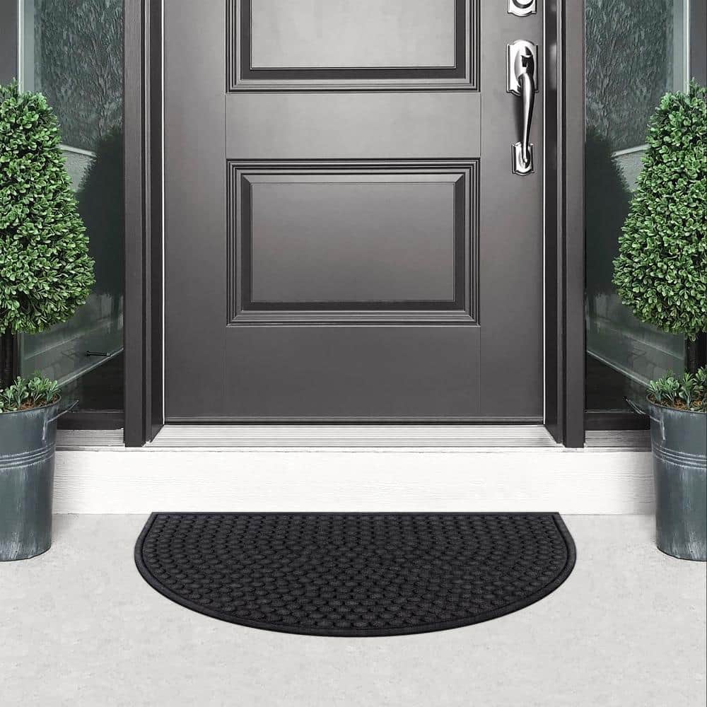 Onyx Dots Black 24 in. x 36 in. Rubber Half Round Non-Slip Indoor Outdoor Door Mat - Hercitys