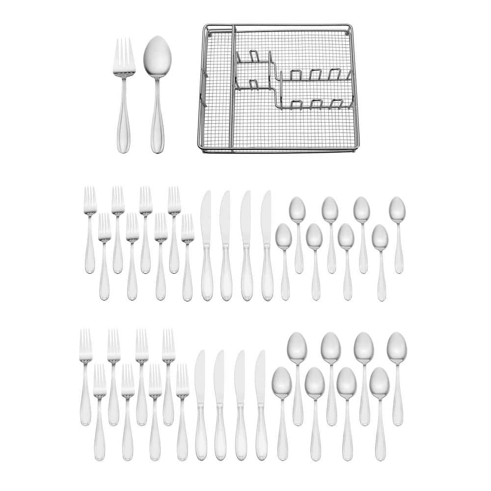 Linden 42-pc 18.0 Stainless Steel Flatware Set w/wire caddy, Service for 8 - Hercitys