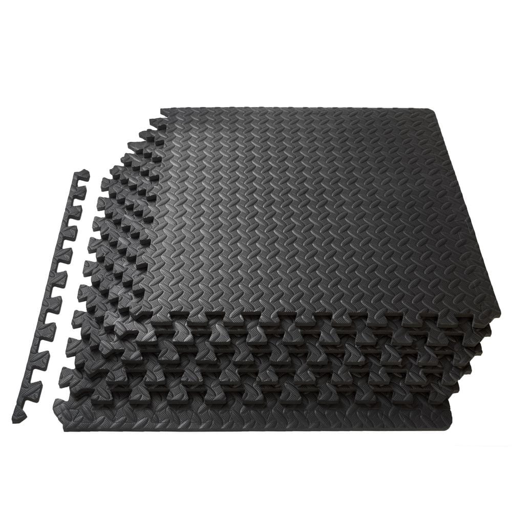 Exercise Puzzle Mat Black 24 in. x 24 in. x 0.5 in. EVA Foam Interlocking Anti-Fatigue Exercise Tile Mat (6-Pack) - Hercitys
