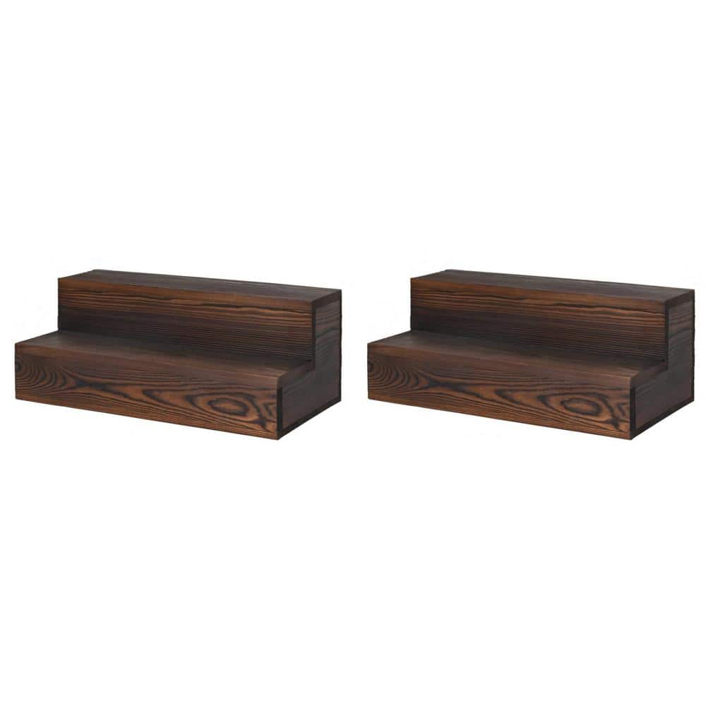 6.29 in. H x 7.87 in. W 2-Tier 12-Bottle Brown Wood Bar Shelves, Tabletop Wine Rack, Bottle Display Shelf (2-Pack) - Hercitys