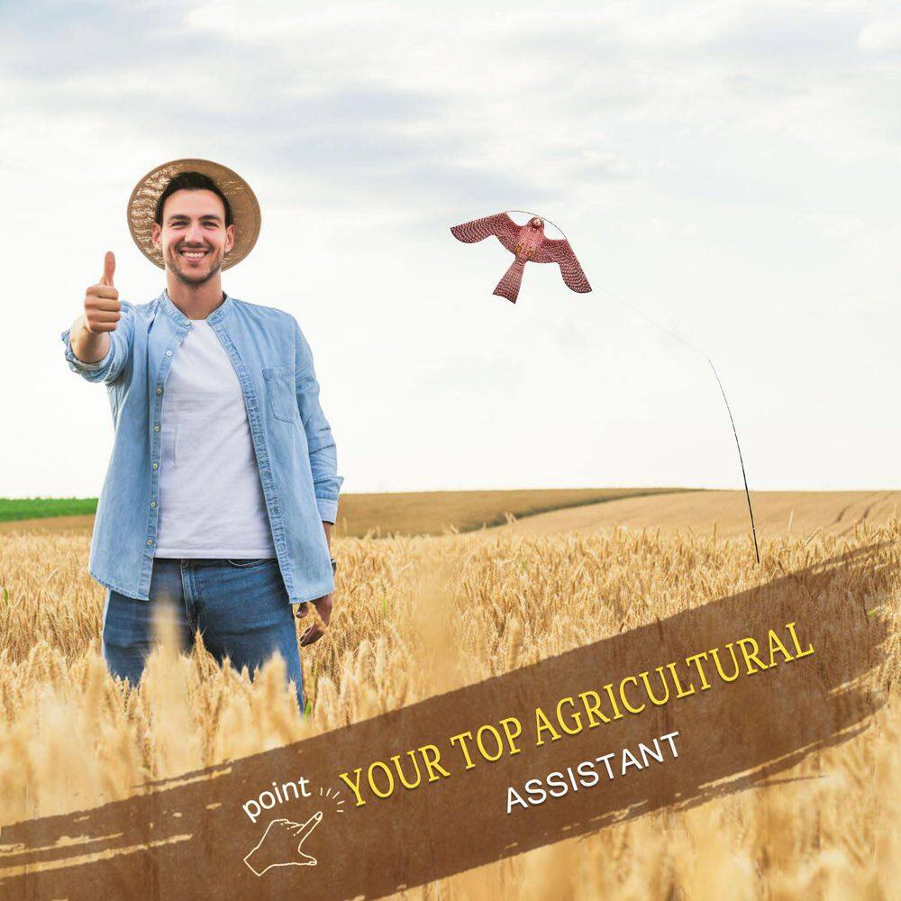 Bird Hawk Flying Kite with Pole, Crops Farm Protector Bird Scarer Flying Kite with 12 ft. Pole - Hercitys