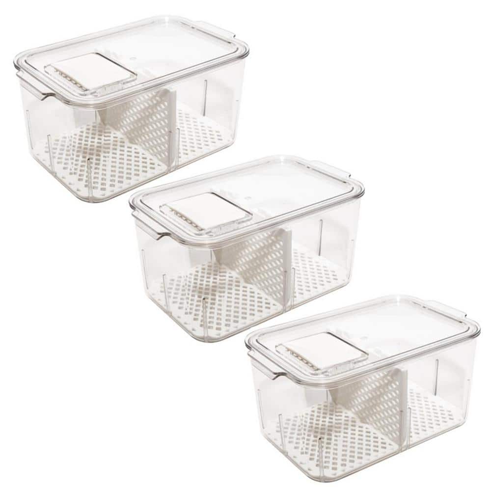 Acrylic Produce Food Storage Container Organizer with Divider and Vented Lids 3-Pack - Hercitys