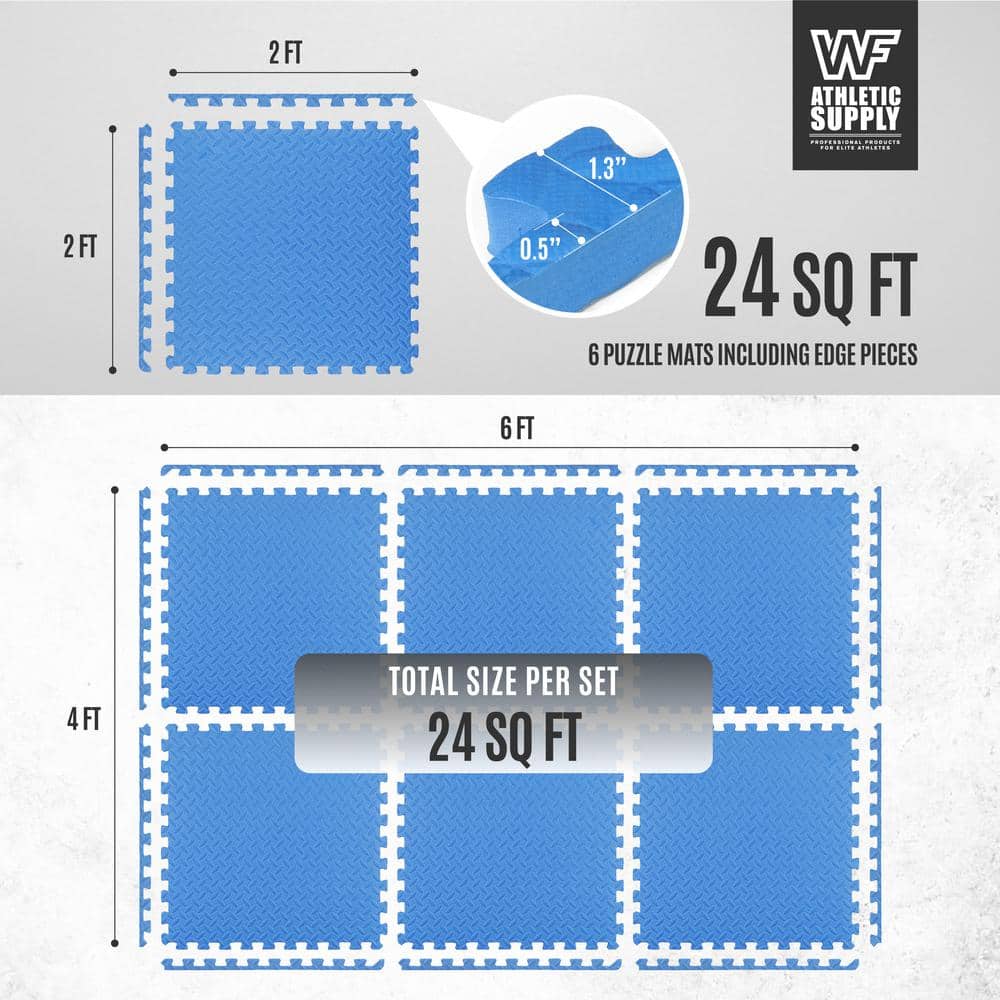 Blue 24 in. W x 24 in. L x 1 in. T EVA Foam Double-Sided Diamond Pattern Gym Flooring Mat (6 Tiles/Pack) (24 sq. ft.) - Hercitys