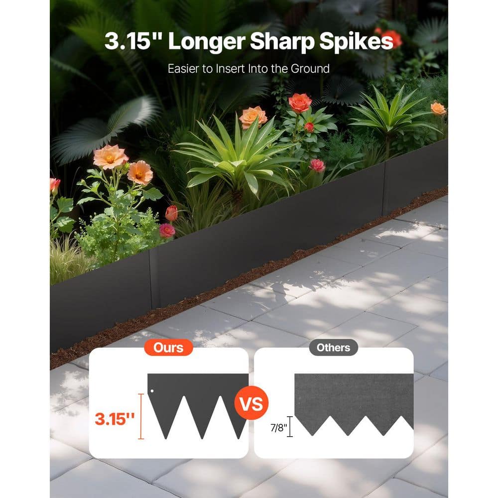 Steel Landscape Edging, 4 Packs 40 x 6 in. 0.06 in. H, Rust-Resistant Metal Border, Bendable, Easy Install, Black - Hercitys
