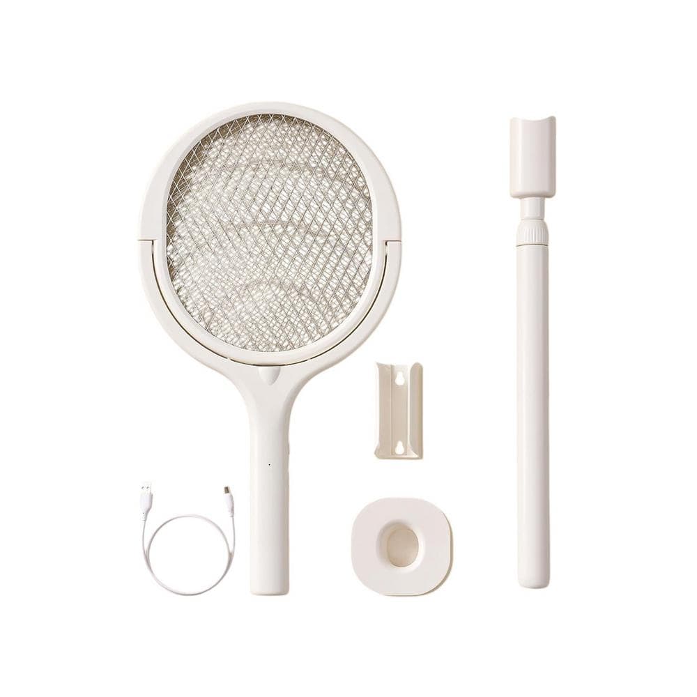 Electric Fly Swatter Rotating Head Racket with 2 Telescopic Extension in White (2 Pack) - Hercitys