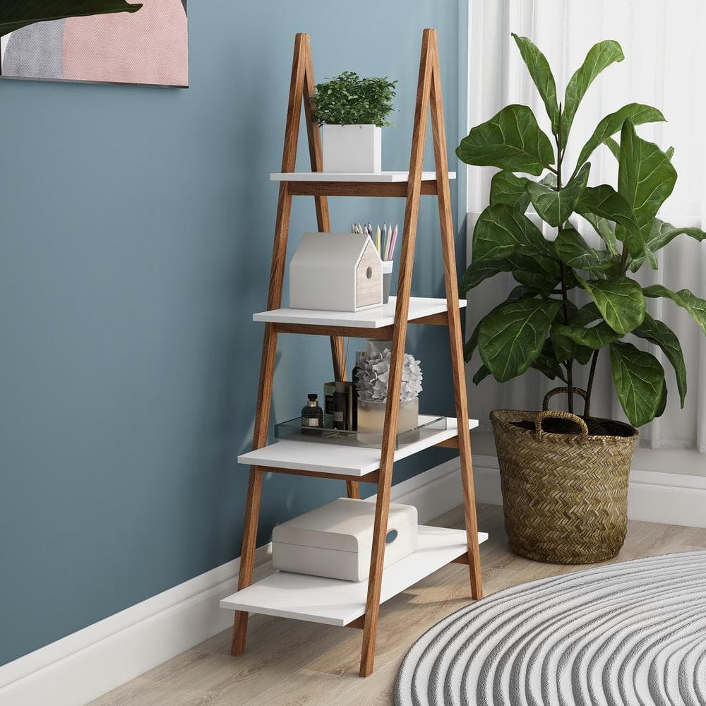Solid Bamboo Wood Oxford “A” Frame Ladder Display Bookshelf - Hercitys
