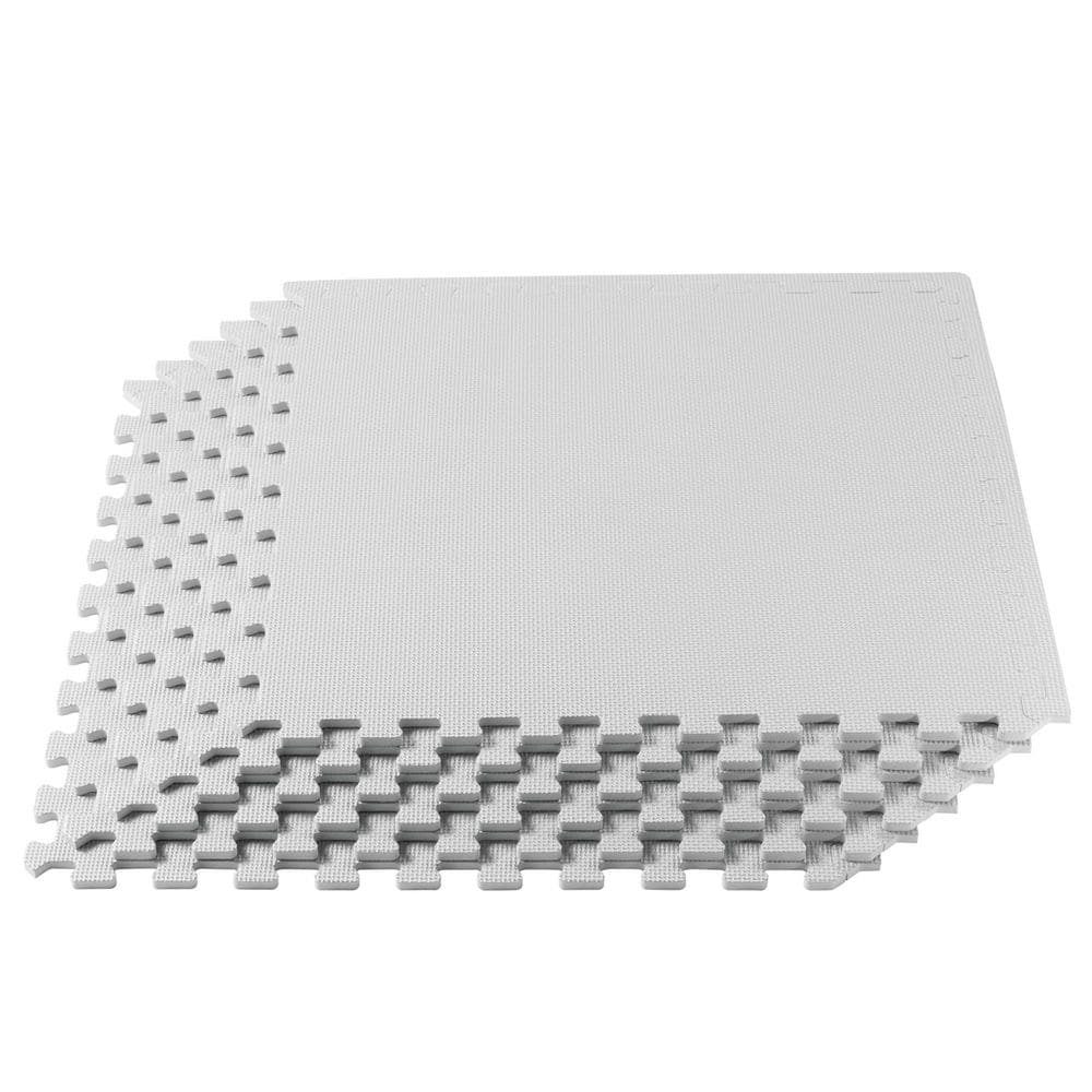 White 24 in. W x 24 in. L x 3/8 in. T Interlocking Foam Gym Flooring Mat (6 Tiles/Pack) (24 sq. ft. ) - Hercitys