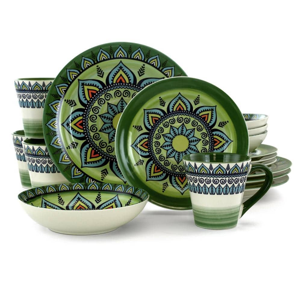 Zen 16-Piece Casual Green Stoneware Dinnerware Set (Service for 4) - Hercitys