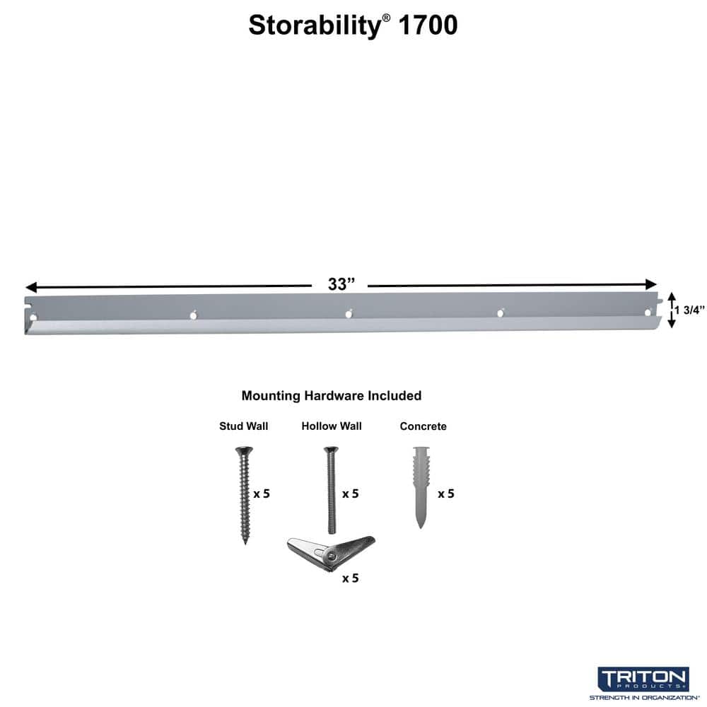 Storability 33 in. L x 1-3/4 in. H Gray Epoxy Coated Steel Top Track Storage System Wall Frame Plus Mounting Hardware - Hercitys