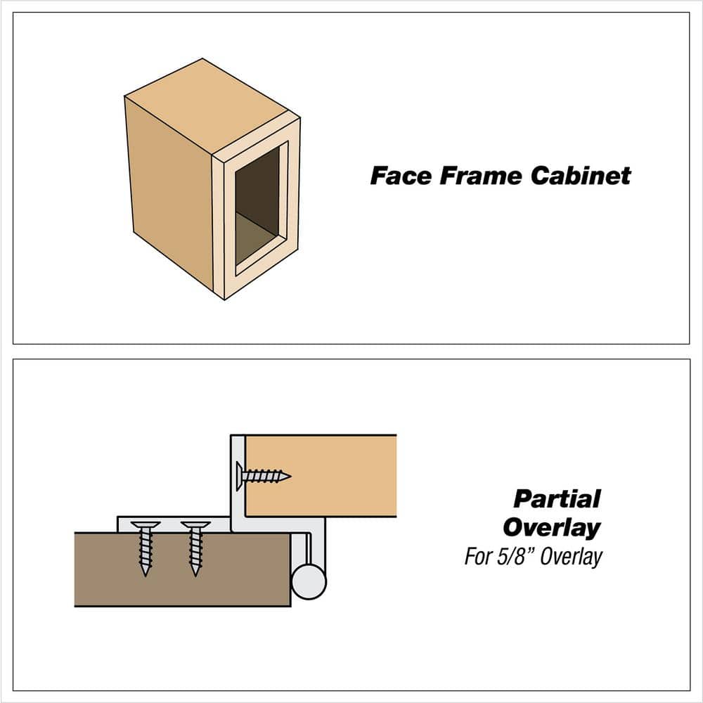 Brushed Nickel Semi-Concealed Self-Closing 5/8 in. Overlay for Face Frame Cabinet Wrap-around Hinge (2-Pack) - Hercitys
