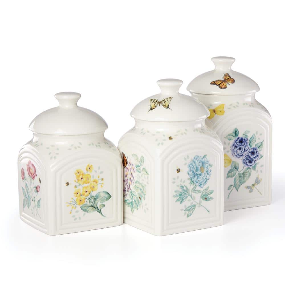 Butterfly Meadow 3 -Piece Porcelain Canister Set - Hercitys