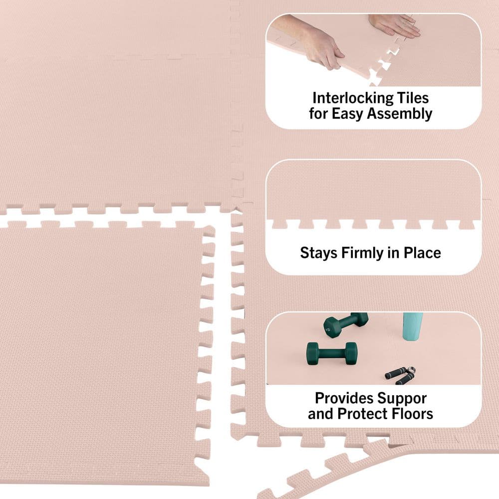 Light Pink 24 in. W x 24 in. L x 0.4 in. Thick EVA Foam Floor Tiles Play Mat-6-Pieces. Tiles, 24sq. ft./Case - Hercitys