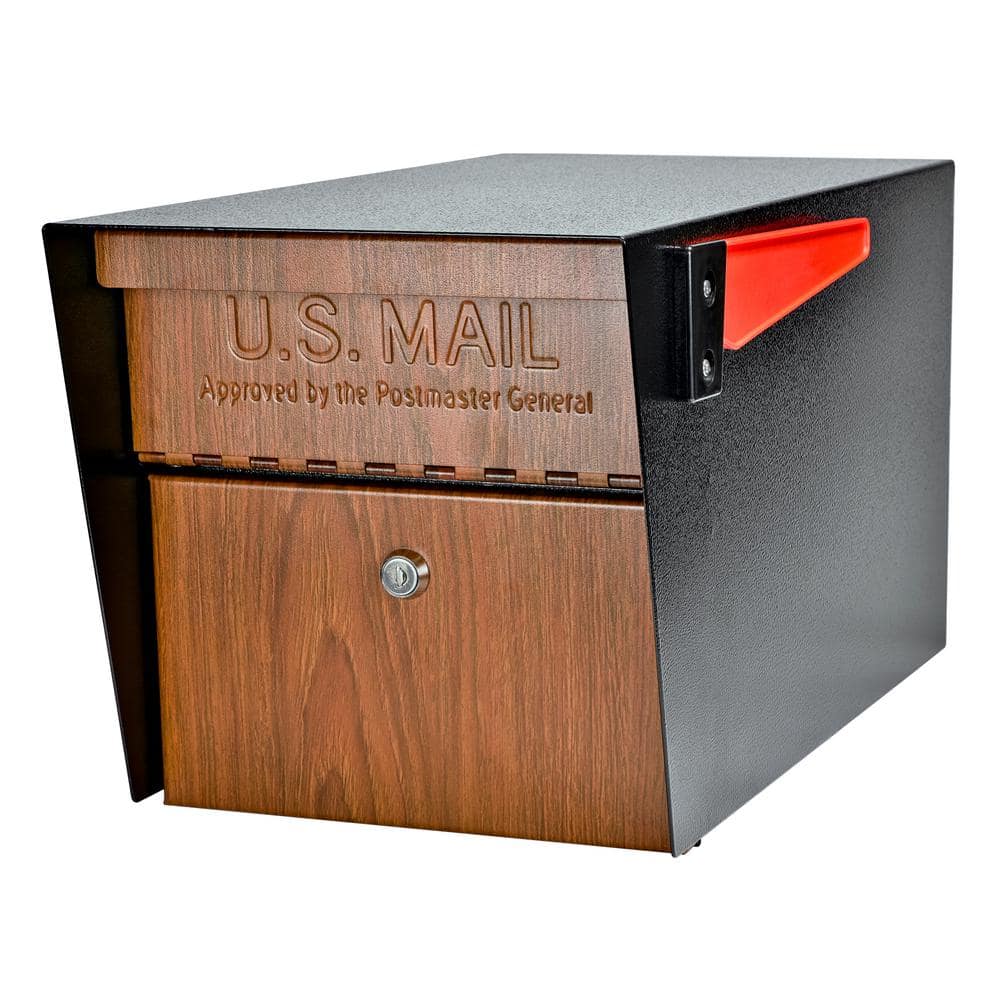 Mail Manager Locking Wood Grain Post Mount Mailbox with High Security Reinforced Patented Locking System - Hercitys