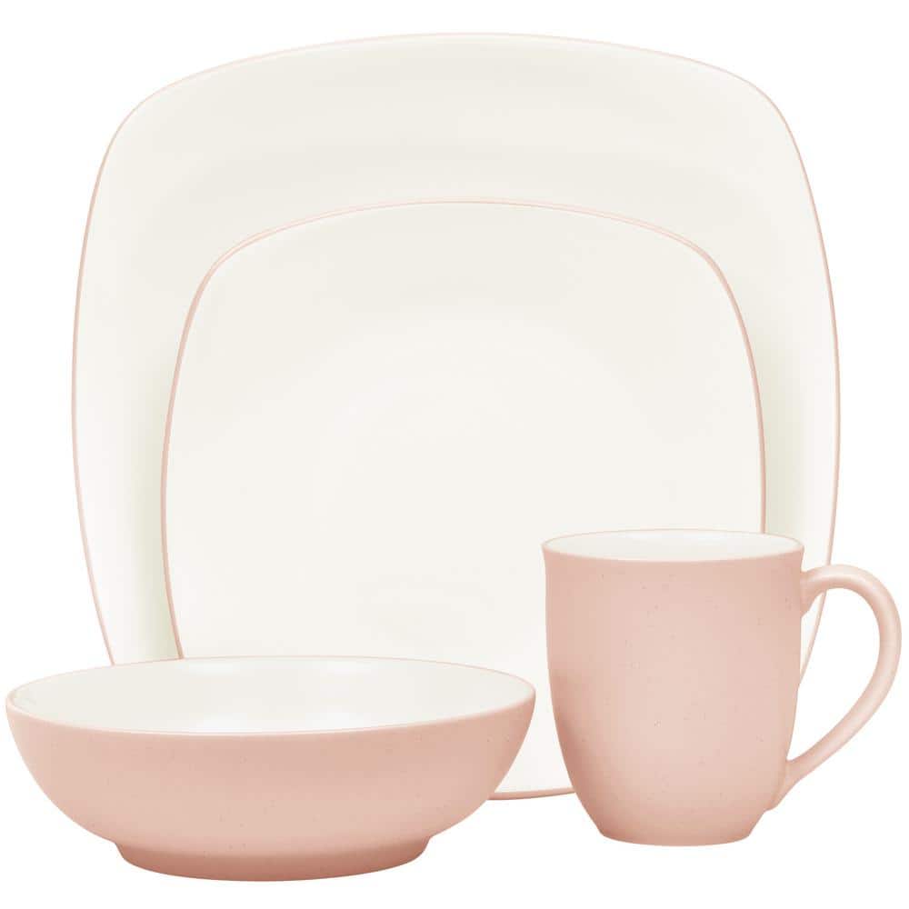 Colorwave Pink 4-Piece (Pink) Stoneware Square Place Setting, Service for 1 - Hercitys