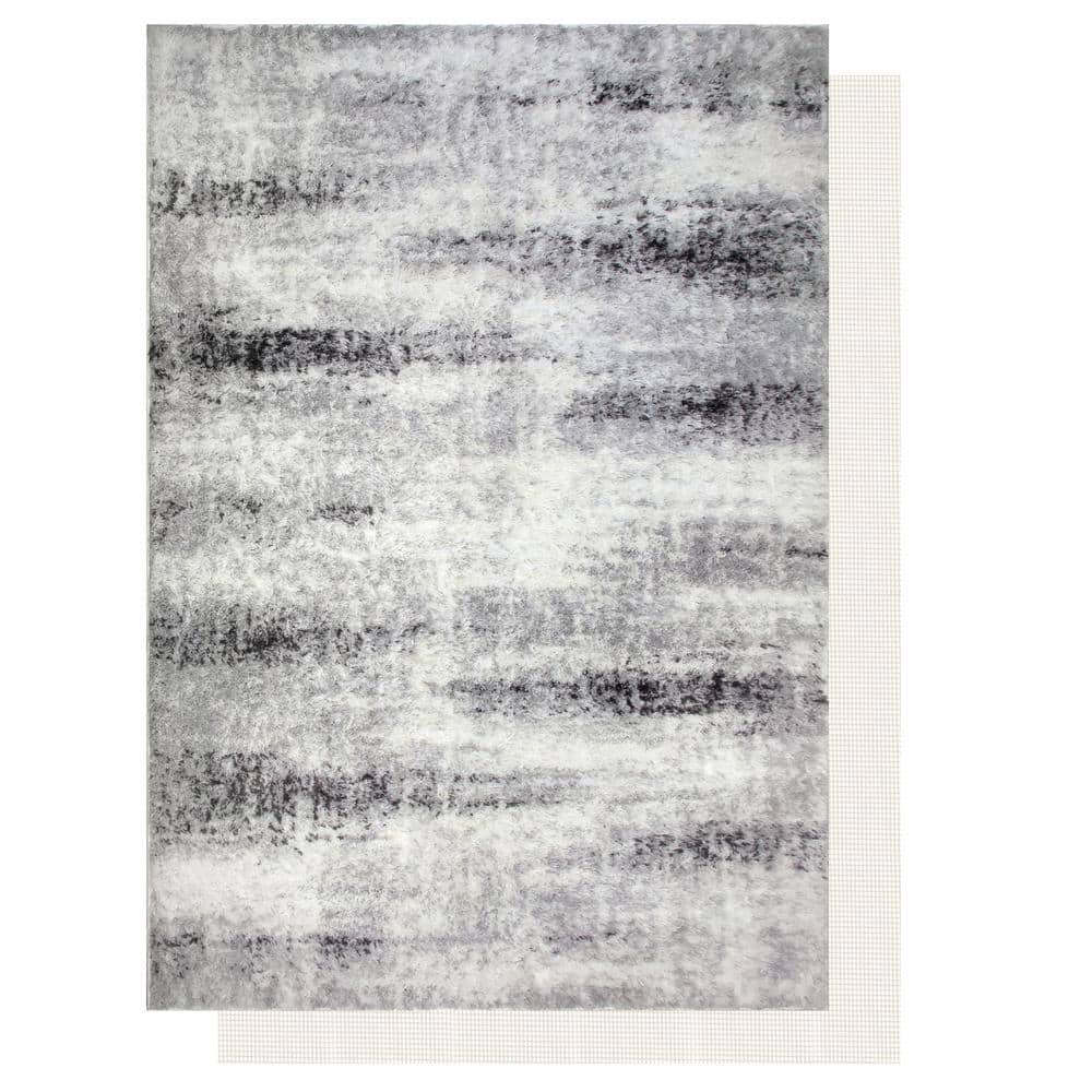 Zielle Area Rug in Watercolor Gray with Rug Pad 5-ft-3-in x 7-ft-7-in - Hercitys