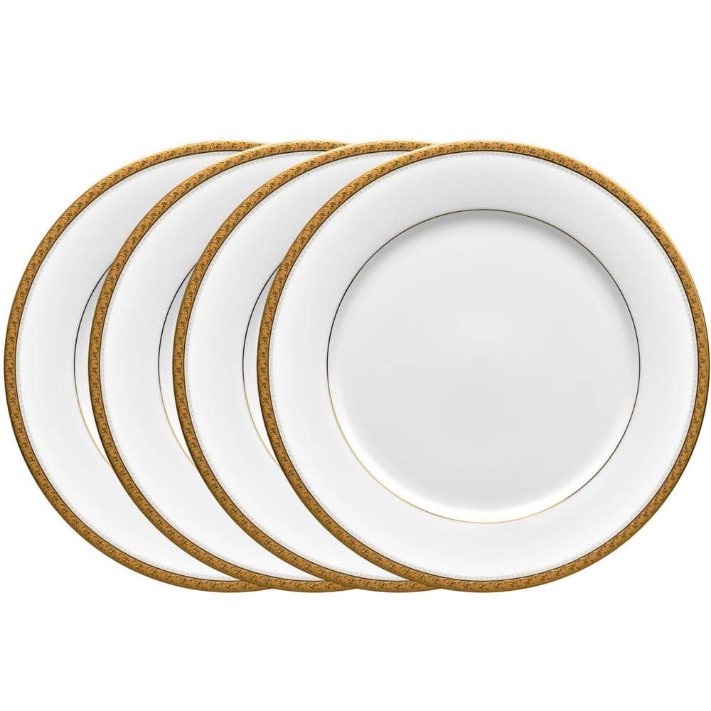 Charlotta Gold 10.5 in. (Gold) Porcelain Dinner Plates, (Set of 4) - Hercitys