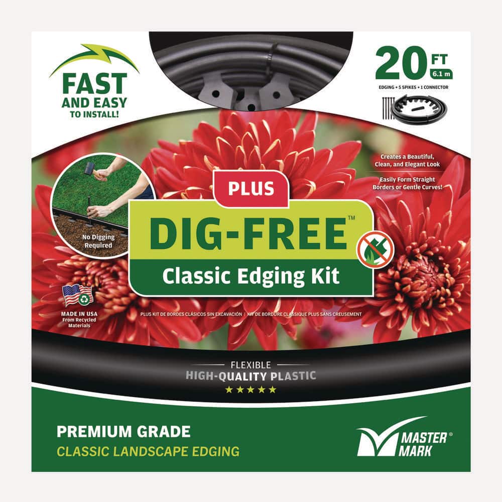 Dig-Free Classic 20 ft. x 1.25 in. Black Plastic No Dig Landscape Edging Kit - Hercitys
