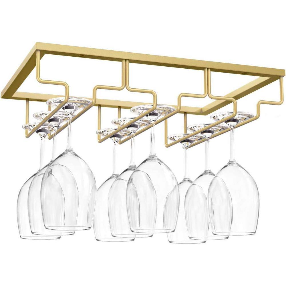 Gold Metal Wine Glass Rack Organizer-Under Cabinet with 3 Row for Cabinet Kitchen Bar - Hercitys