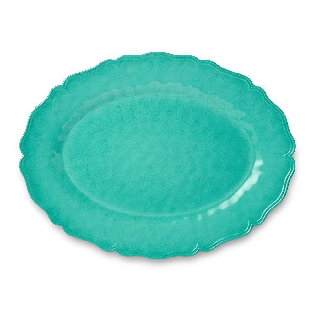 Isabella 14 in. Teal Melamine 2-Piece Platter Set - Hercitys