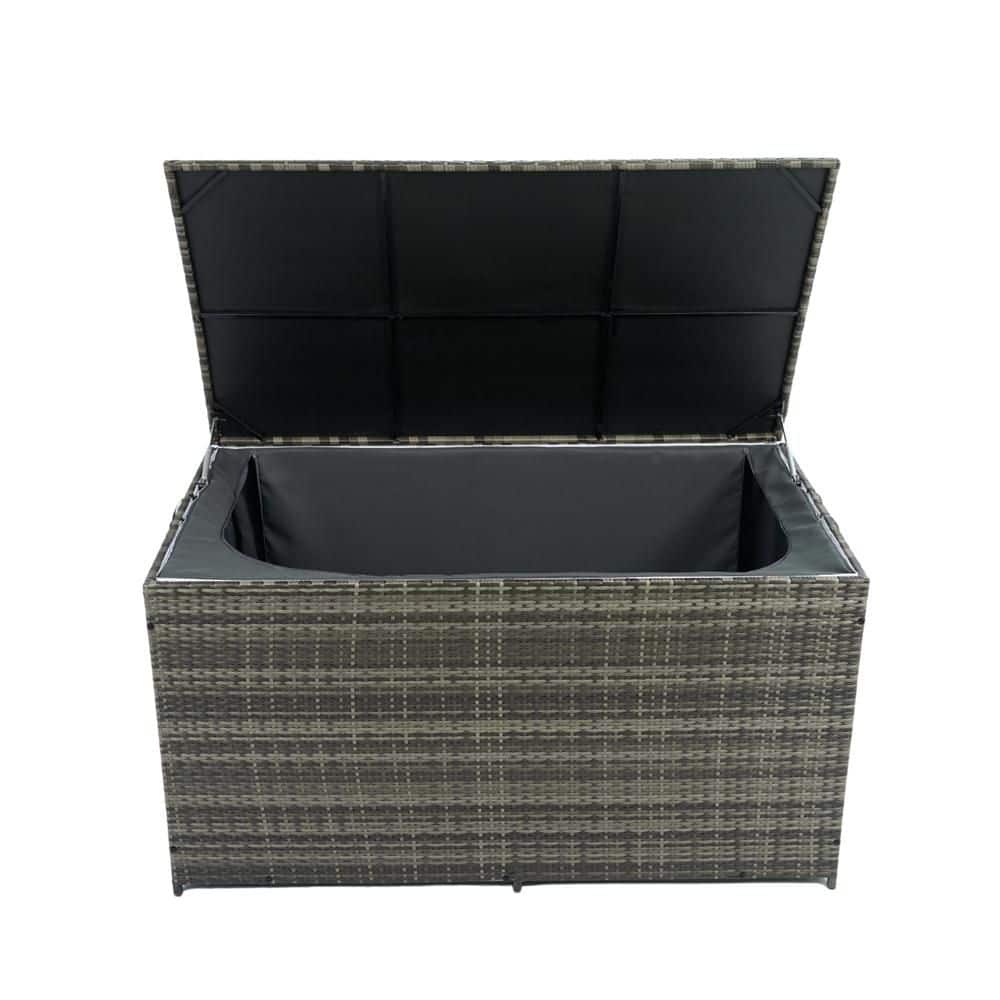 Outdoor Storage Box, 200 Gal. Lockable Rattan Deck Box with Waterproof Roof and Metal Frame - Hercitys