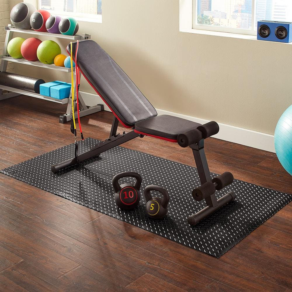 Black 3 ft. W x 6 ft. L Diamond Vinyl Fitness Equipment and Utility Mat (18 sq. ft.) - Hercitys