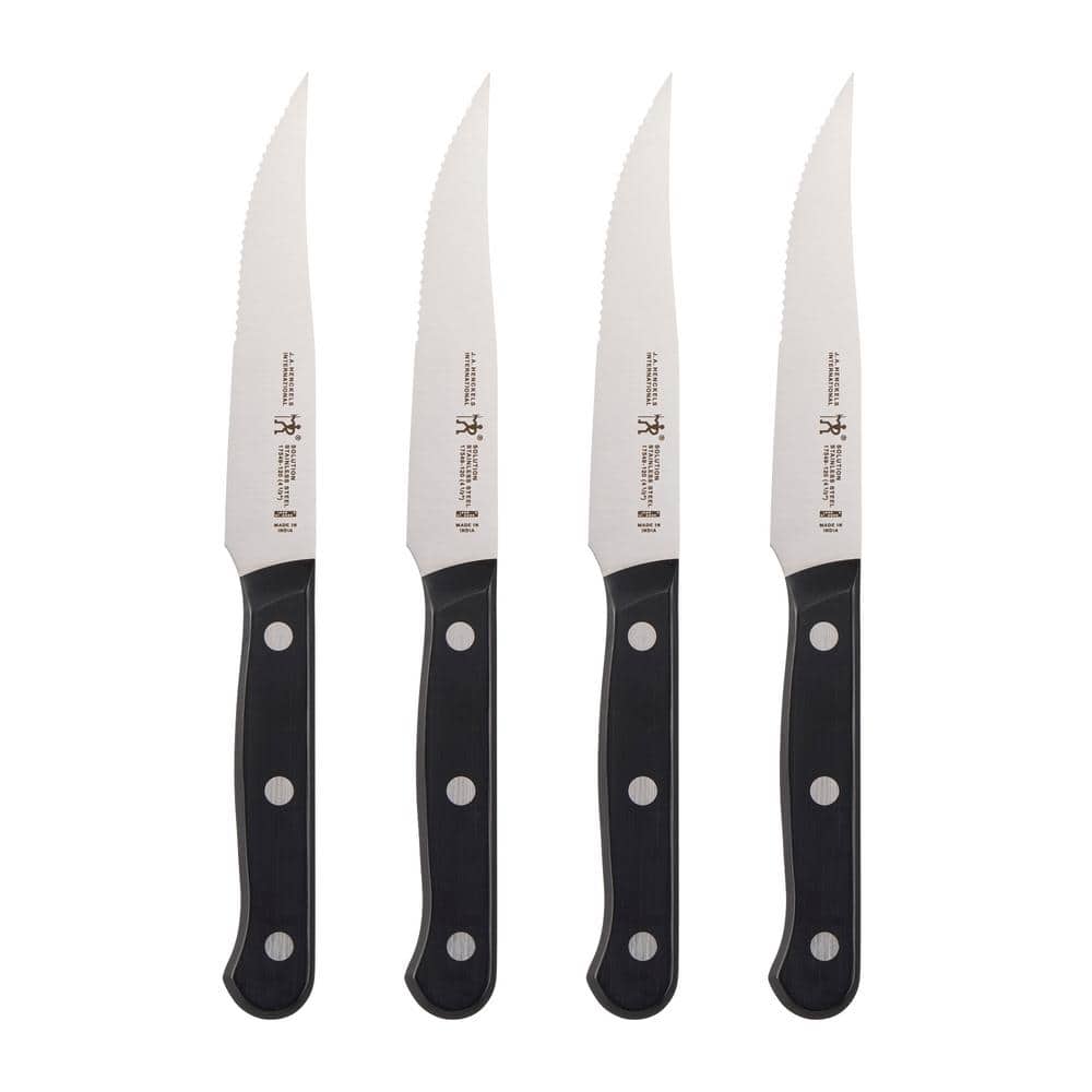 Solution 4.5 in. Stainless steel Full Tang Serrated Steak Knives with Plastic Handle Set of 4 - Hercitys