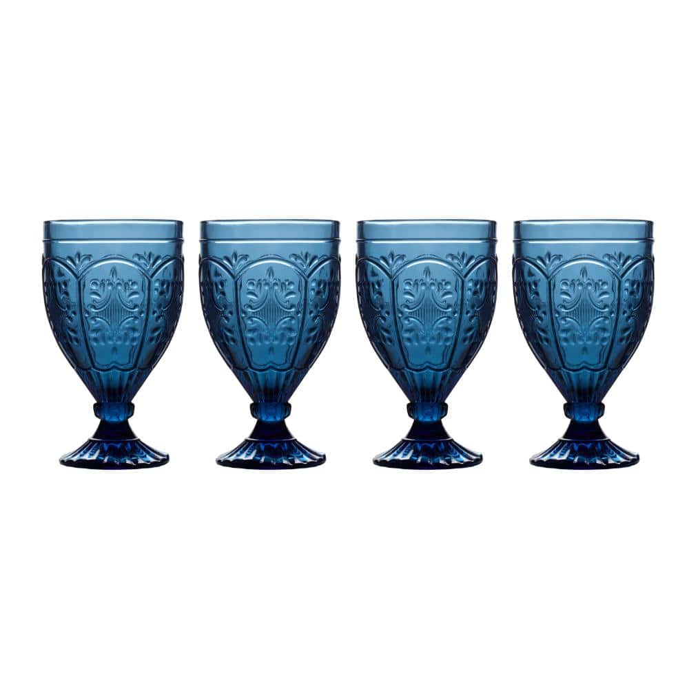 Trestle 12 oz. Blue Indigo Goblet Glass Set (Set of 4) - Hercitys