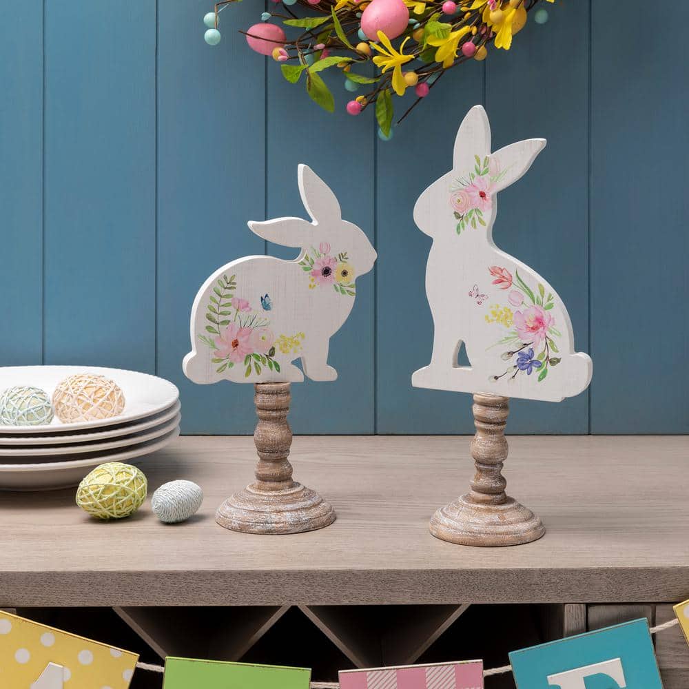 Set of 2 Easter Wooden Bunny Table Decor - Hercitys