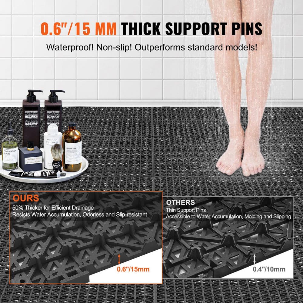 Interlocking Drainage Floor Tiles 12 Pack 12 in. x 12 in. x 0.6 in. T Drainage Mats PVC Modular Interlocking 12 sq. ft. - Hercitys