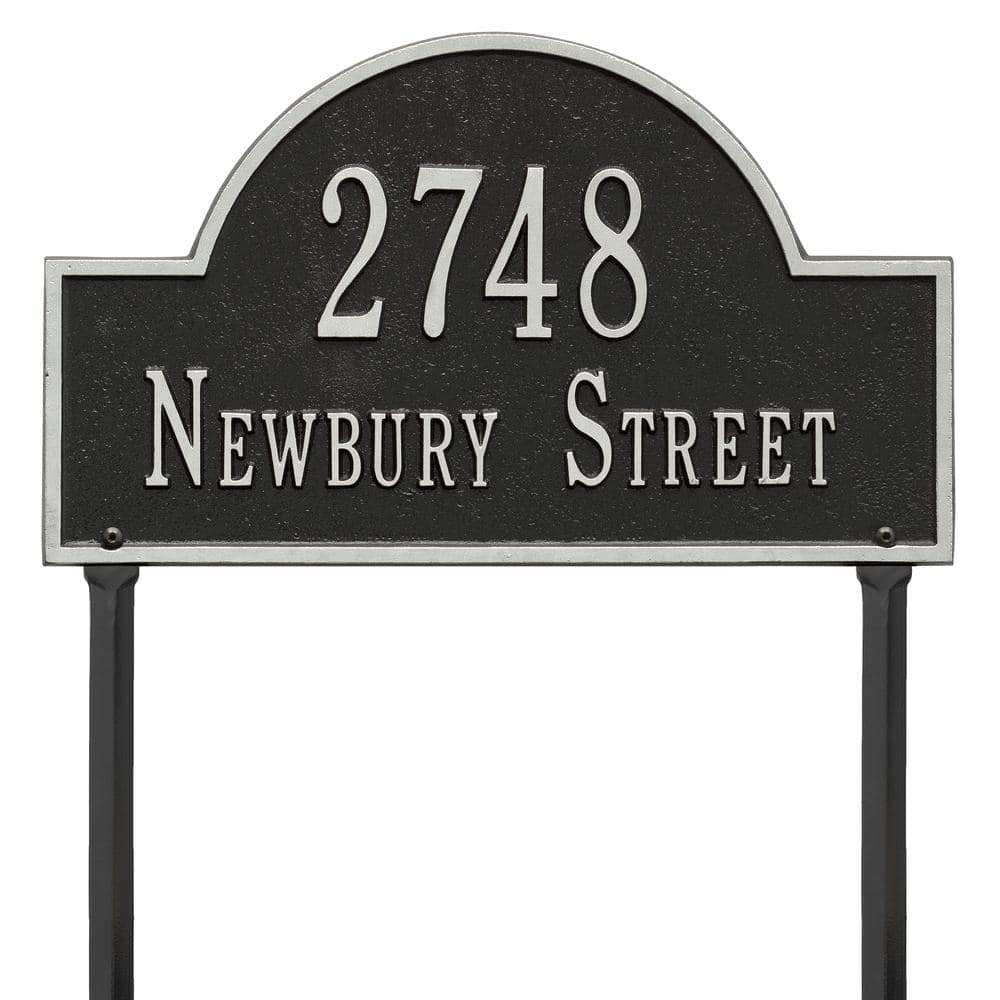 Arch Marker Standard Black/Silver Lawn 2-Line Address Plaque - Hercitys