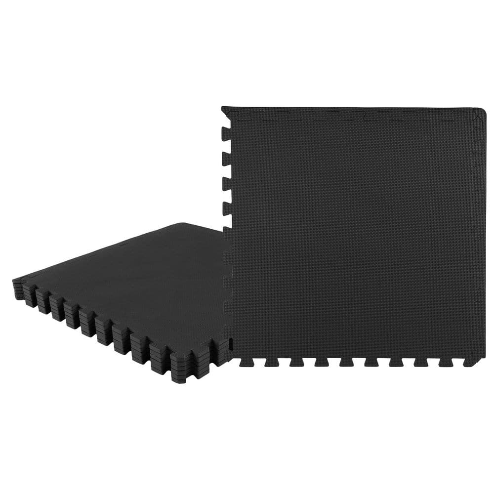 Black 24 in. x 24 in. x 0.375 in. Interlocking EVA Foam Floor Mat (6-Pack) - Hercitys