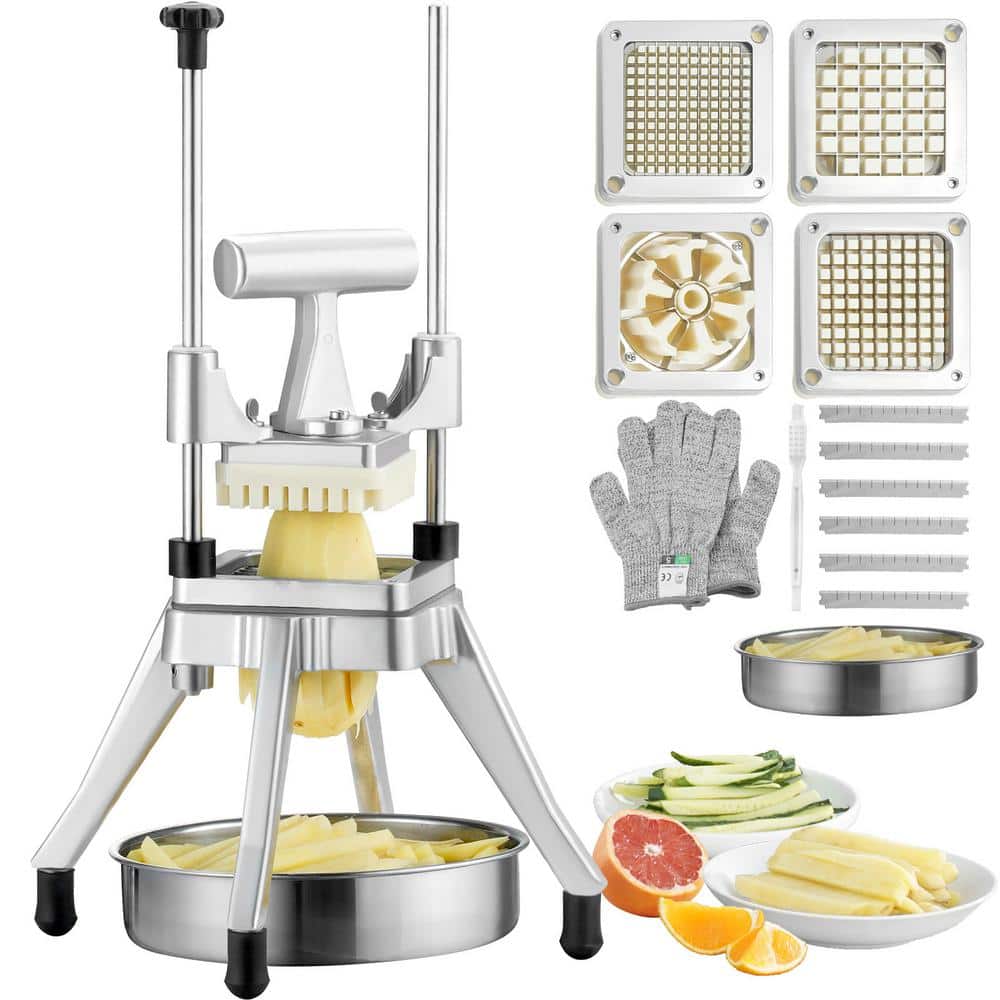 Commercial Vegetable Fruit Chopper, Stainless Steel French Fry Cutter with 4 Blades & 6-Wedge Slicer, Heavy Duty Dicer - Hercitys