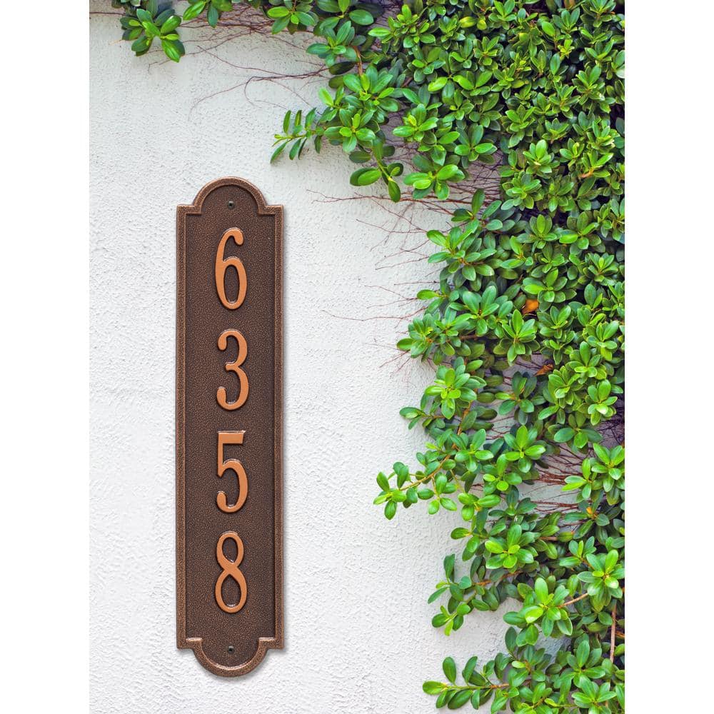 Richmond Standard Rectangular Antique Copper Wall 1-Line Vertical Address Plaque - Hercitys