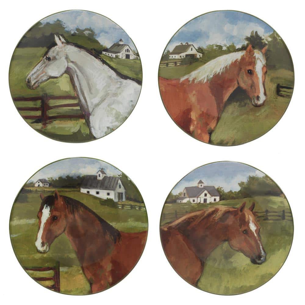 York Stables Multicolored Earthenware Salad Plate Set Of 4 - Hercitys