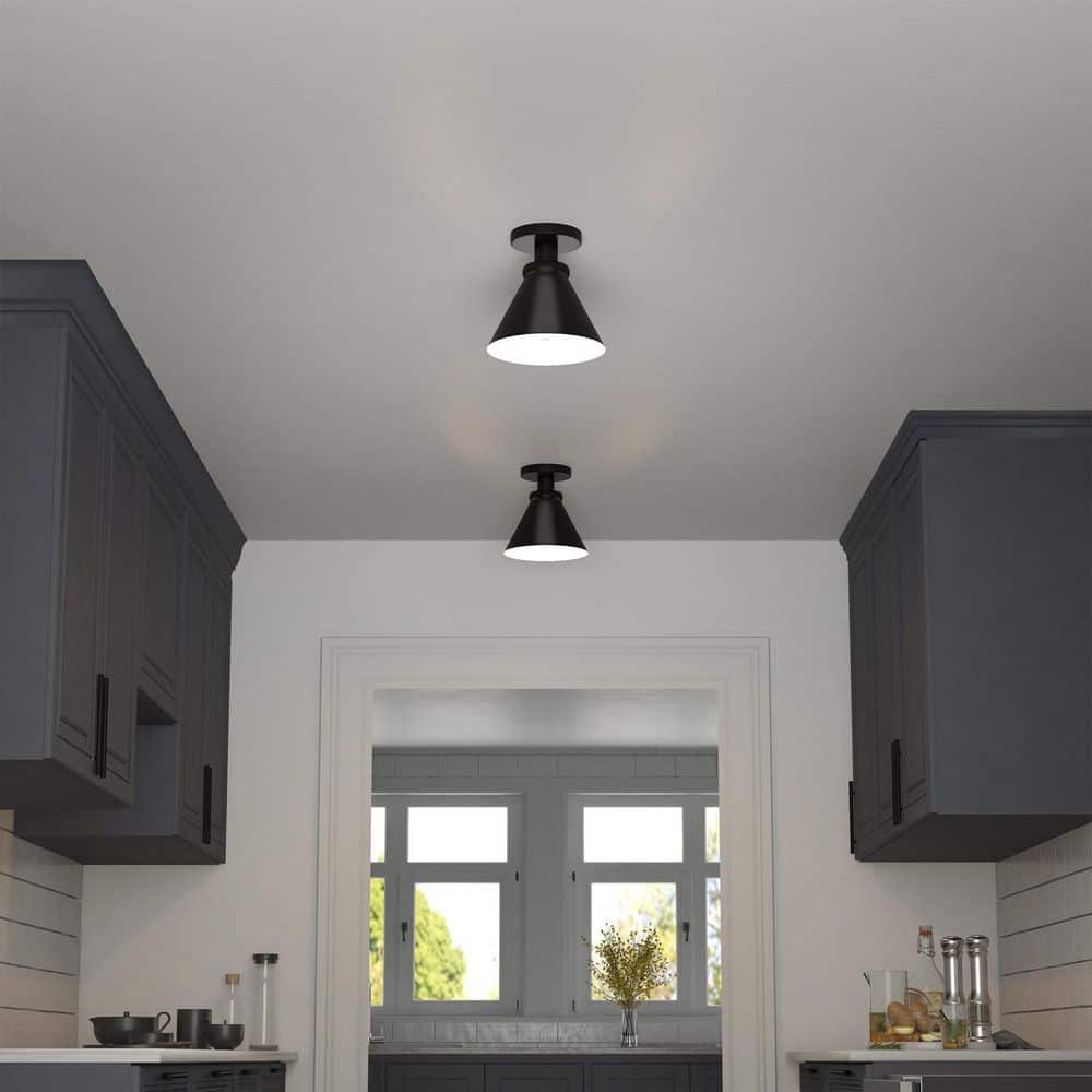 Zeno 8.5 in. Blackened Bronze Semi-Flush Mount with Metal Shade - Hercitys